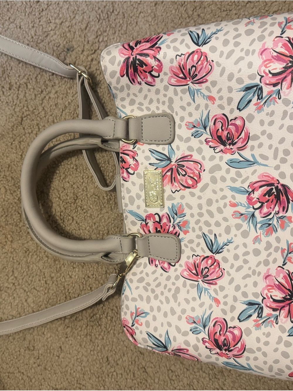 Betsey Johnson Pink Floral Tote with Cream Base